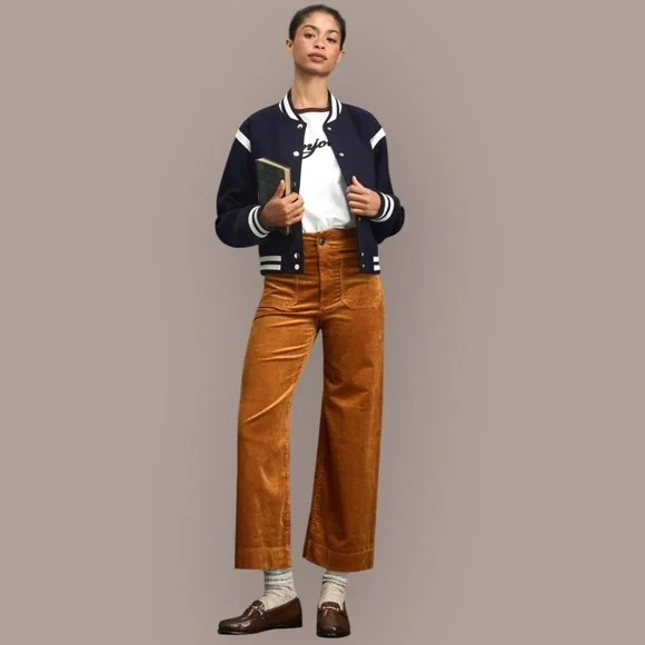 The Colette Corduroy Crop Wide-Leg Pants by Maeve in Caramel Size 31/Tall - Picture 2 of 13